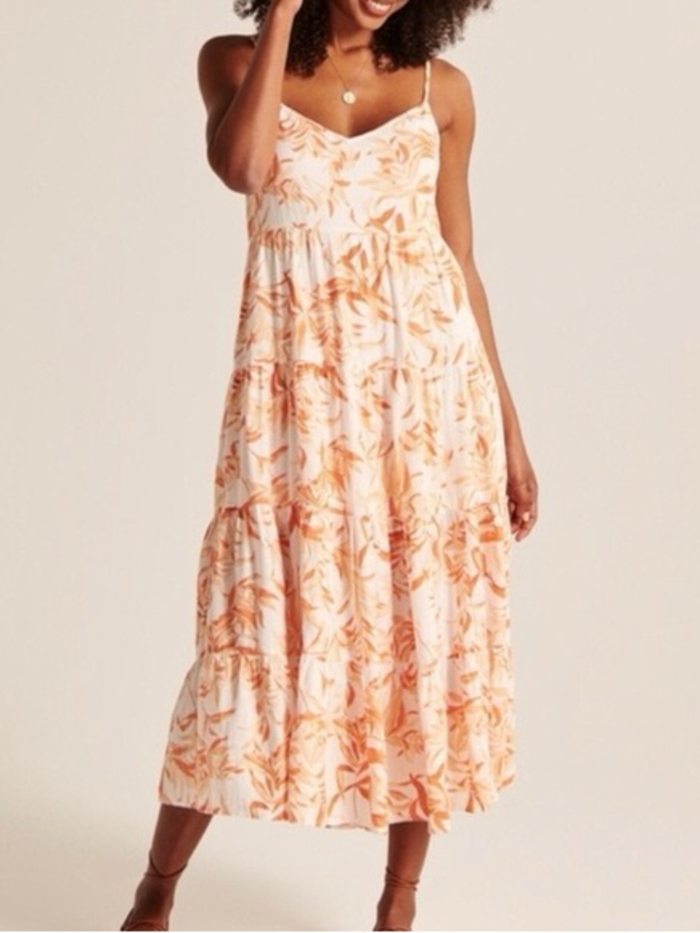 ABERCROMBIE & FITCH Tropical Orange & White Floral Tiered Trapeze Maxi Dress